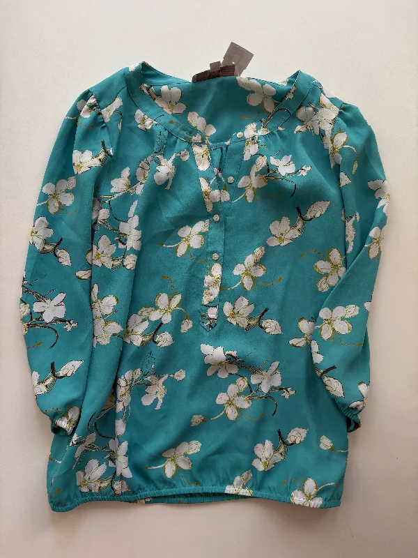 Women's Blouse with Wide CollarBlouse Long Sleeve By Loft In Turquoise, Size: S