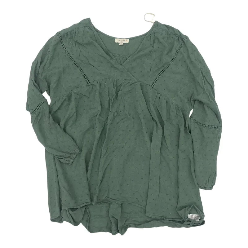 Women's Blouse with Boat CollarBlouse Ls By Umgee In Green, Size:1X