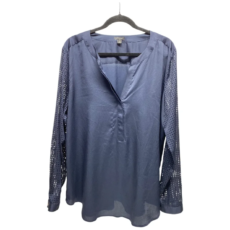 Women's Blouse with Square CollarBlouse Long Sleeve By Ann Taylor In Navy, Size: Xl