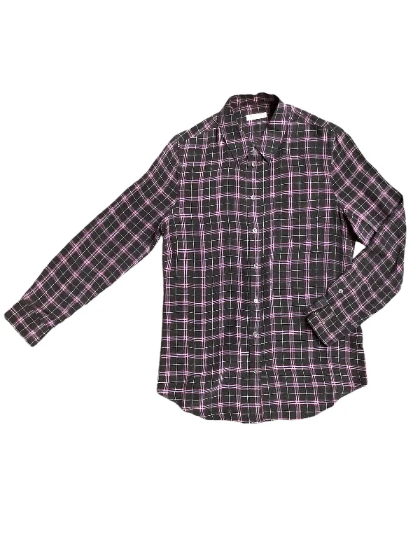 Women's Blouse with Collarless DesignBlouse Long Sleeve By Equipment In Plaid Pattern, Size: M