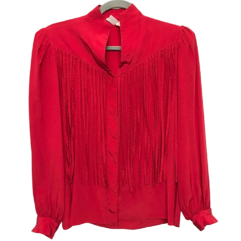 Women's Blouse with Shirt CollarBlouse Long Sleeve By Cmc In Red, Size: 6