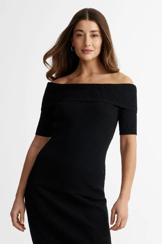 Women's Blouse with V-Shaped CollarChandail épaules dénudées en tricot - Femme