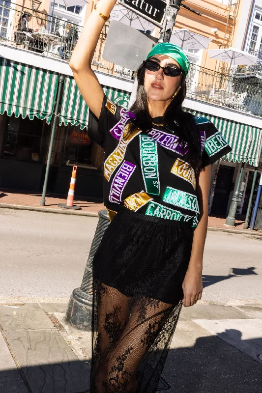 Women's Blouse with SmockingBlack Metallic Nola Street Signs Tee