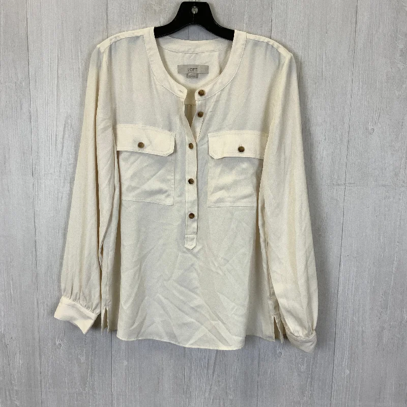 Women's Blouse with Mandarin CollarBlouse Long Sleeve By Loft In Cream, Size: M