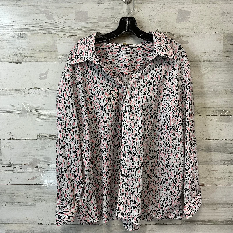 Women's Blouse with Peter Pan CollarBlouse Long Sleeve By Alex Marie In Black & Pink, Size: 3x