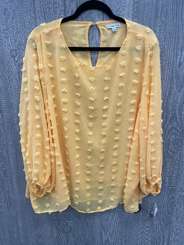 Women's Blouse with Collarless DesignBlouse Long Sleeve By Ophelia Roe In Yellow, Size: 3x