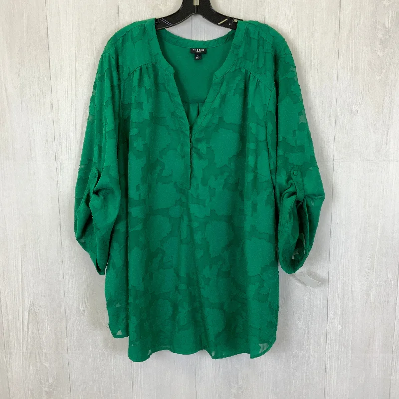 Women's Blouse with Narrow CollarBlouse 3/4 Sleeve By Torrid In Green, Size: 5