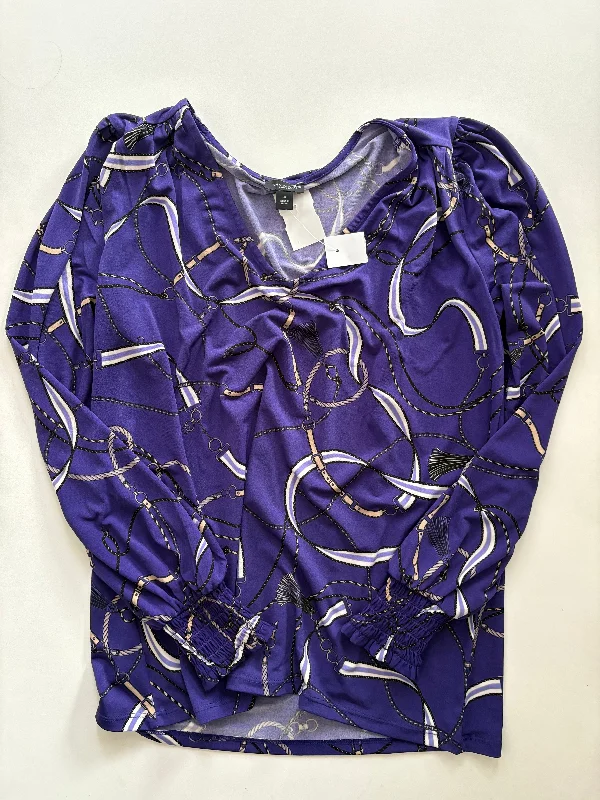 Women's Blouse with Collarless DesignBlouse Long Sleeve By Ann Taylor In Purple, Size: M