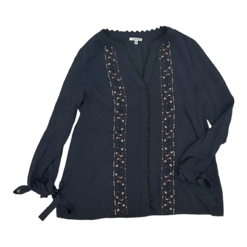 Women's Blouse with Shirt CollarBlouse Ls By Jodifl In Navy, Size:L