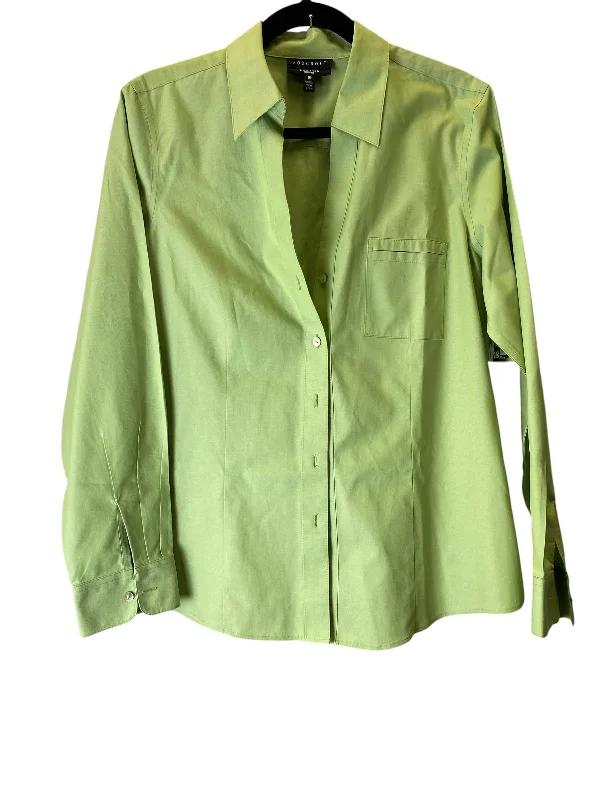 Women's Blouse with U-Shaped NeckBlouse Long Sleeve By Foxcroft In Green, Size: L