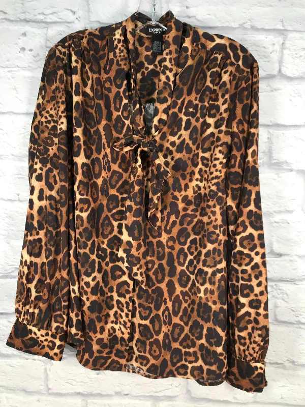 Women's Blouse with V-Shaped CollarBlouse Long Sleeve By Express In Animal Print, Size: Xl