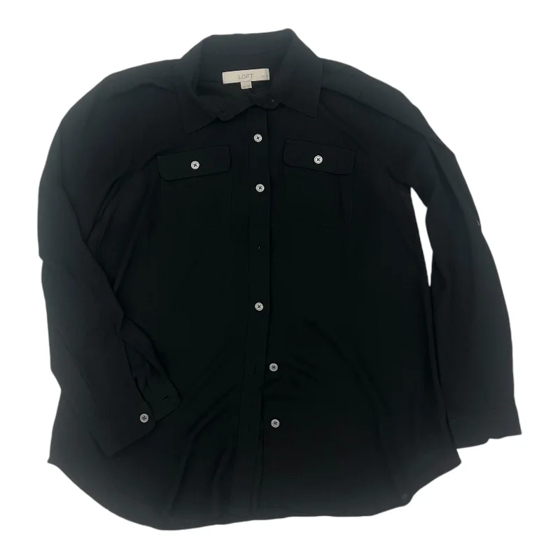 Women's Blouse with Shirt CollarBlouse Ls By Loft In Black, Size:Sp