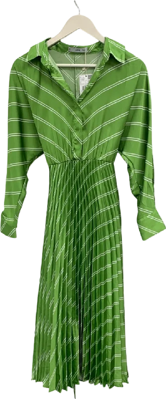 Women's Tight Fit SweatersMango Green Striped Pleated Dress UK S