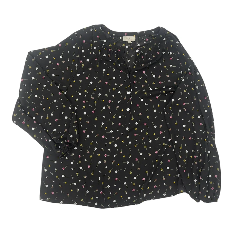 Women's Blouse with Square CollarBlouse Ls By Loft In Black, Size:Xl