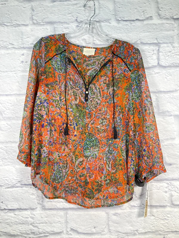 Women's Blouse with Notched CollarBlouse Long Sleeve By Edme And Esyllte In Green & Orange, Size: Xs