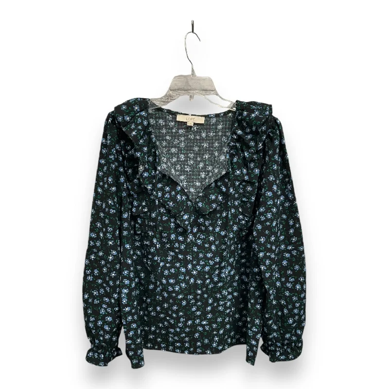 Women's Blouse with Notched CollarBlouse Long Sleeve By Loft In Floral Print, Size: Xl