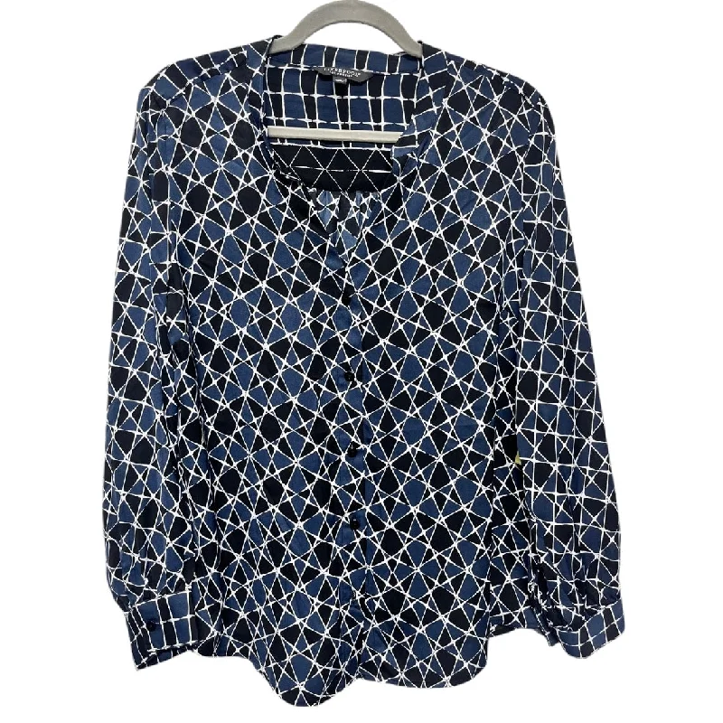 Women's Blouse with U-Shaped NeckBlouse Long Sleeve By Liverpool In Black & Blue, Size: M