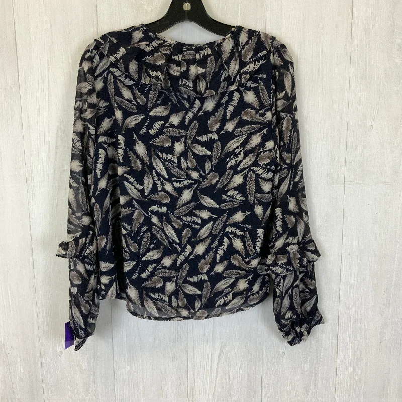 Women's Blouse with Rounded CollarBlouse Long Sleeve By Melloday In Navy, Size: M