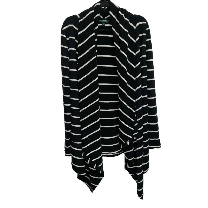 Women's Sweetheart Collar SweatersCardigan By Lauren By Ralph Lauren In Black & White, Size: L