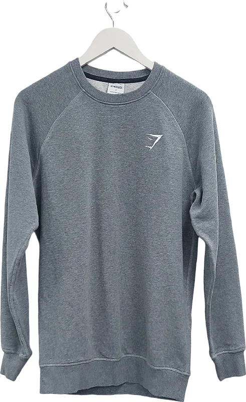 Women's Polish Wool Sweatersgymshark Grey Long Line Embroidered Logo Sweater UK S