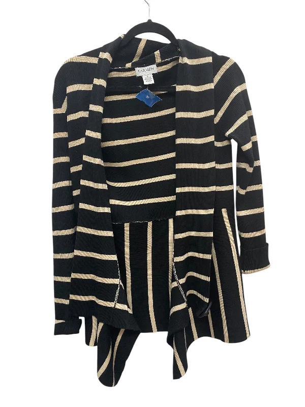 Women's Boat Collar SweatersCardigan By Carmen By Carmen Marc Valvo In Striped Pattern, Size: M