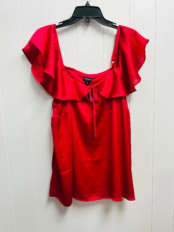 Women's Round-Neck BlouseBlouse Short Sleeve By Torrid In Red, Size: 1x