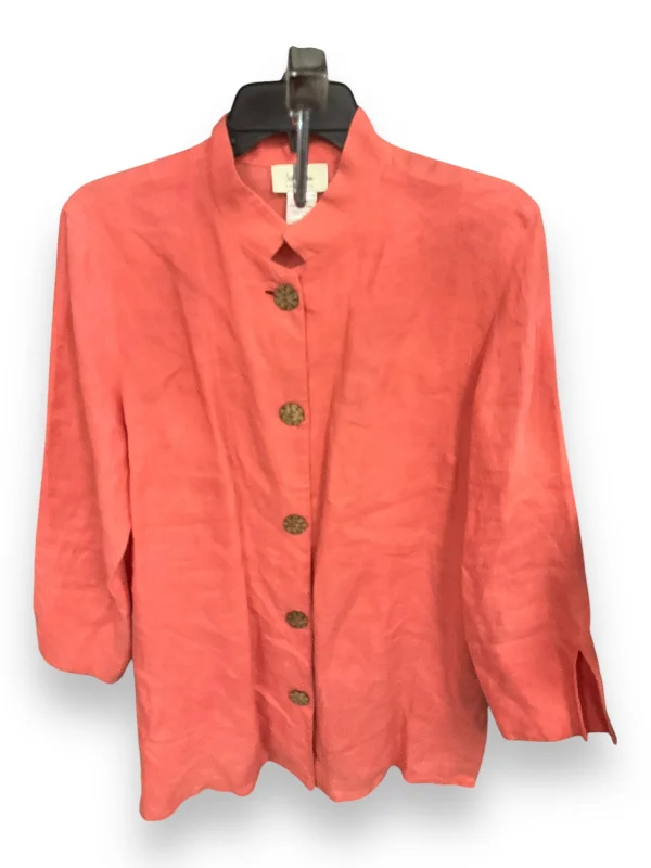 Women's Blouse with PleatsBlouse Long Sleeve By Neiman Marcus In Coral, Size: M