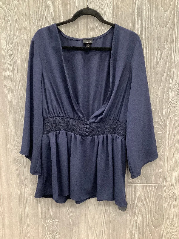 Women's Blouse with Sweetheart CollarBlouse Long Sleeve By Torrid In Navy, Size: 2x