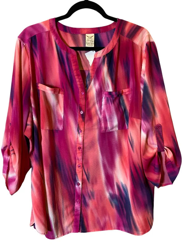 Women's Blouse for WeddingBlouse 3/4 Sleeve By Faded Glory In Multi-colored, Size: 3x