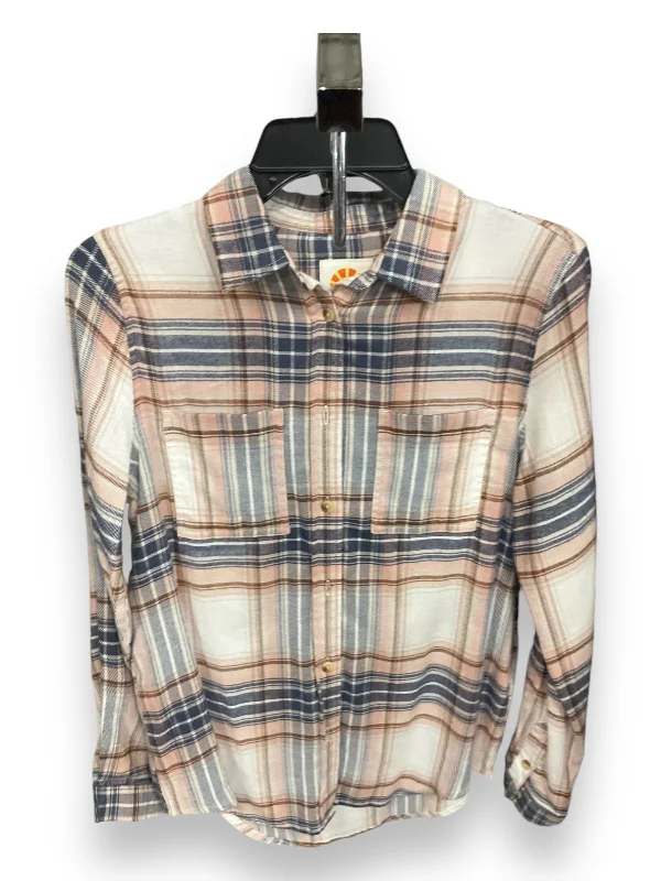 Women's Blouse with Mandarin CollarBlouse Long Sleeve By C And C In Plaid Pattern, Size: S