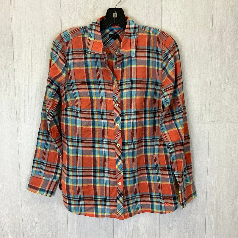 Women's Blouse with Collarless DesignBlouse Long Sleeve By Talbots In Plaid Pattern, Size: Xs