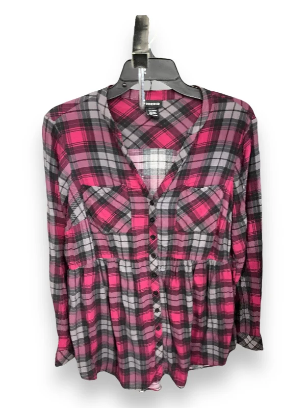 Women's Blouse with Notched CollarBlouse Long Sleeve By Torrid In Plaid Pattern, Size: M