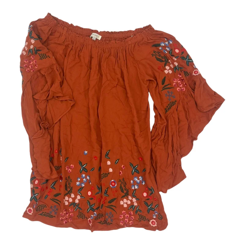 Women's Blouse with U-Shaped CollarBlouse 3/4 Sleeve By Umgee In Orange, Size:1X