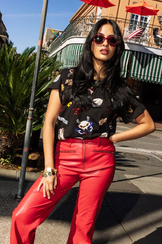 Women's Blouse with Short SleevesBlack Louisiana Food Icon Tee