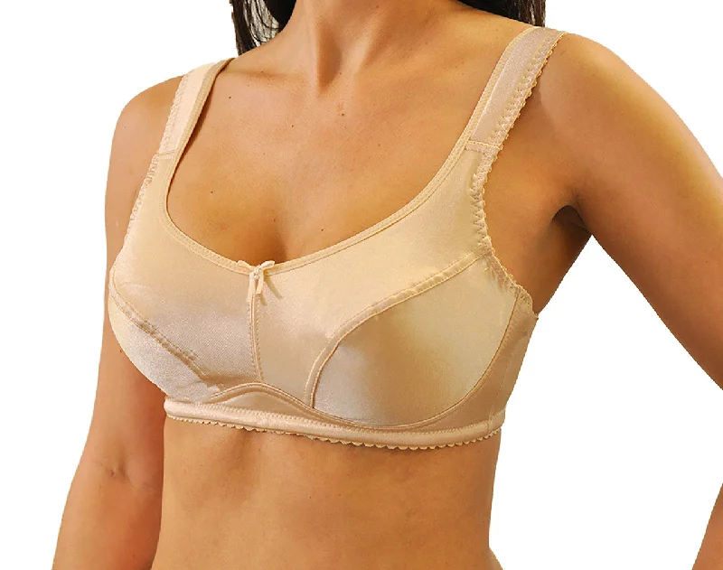 wireless bra with stretch lace for flexibilityNearly Me Jenna Smooth Cup Post Mastectomy Lumpectomy Pocket Bra #7428