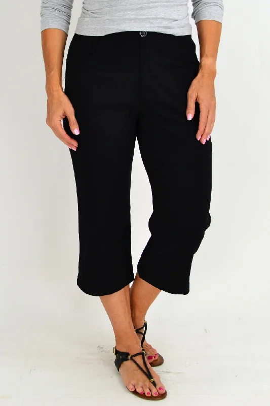 Women's CaprisBlack Wide Leg 3/4 Pants