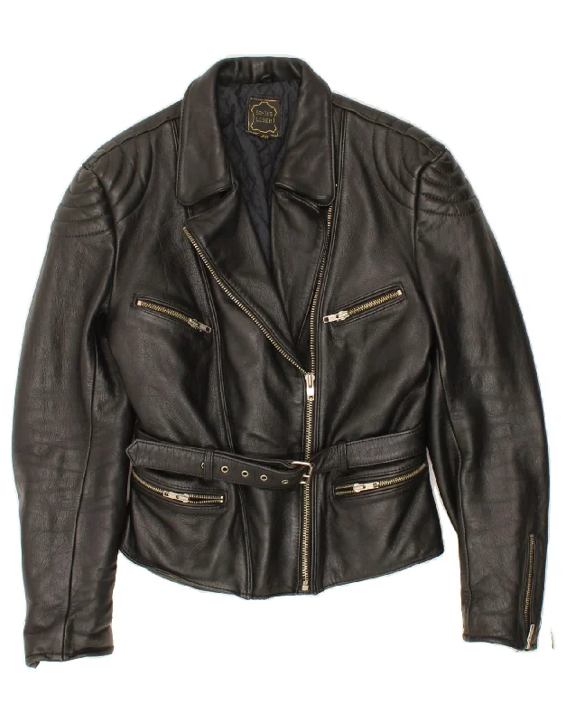 Women's Coats with CollarVINTAGE Womens Leather Biker Jacket IT 46 Large Black Leather