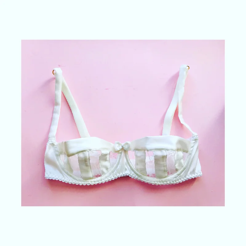 plus-size demi-cup bra with lace overlayWhite Stripe Stretch-Silk Balconette Bra