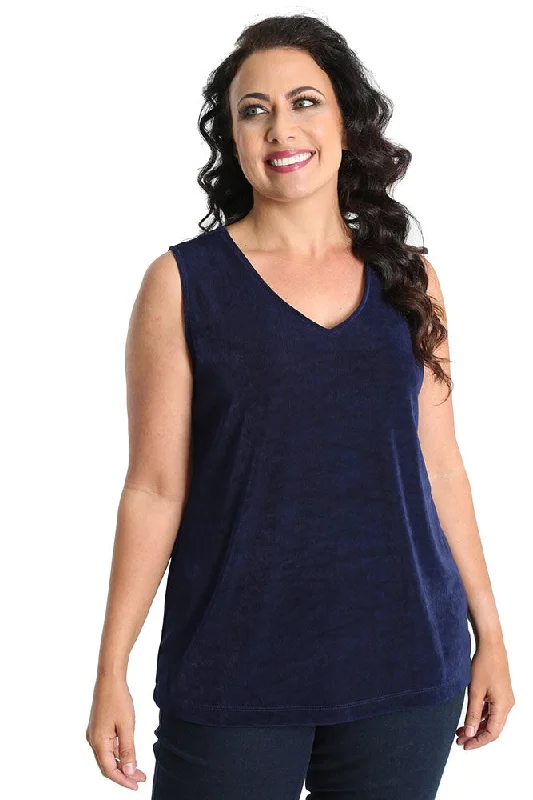 Women's Jodhpurs with Keyhole CollarVikki Vi Classic Navy V-Neck Sleeveless Shell