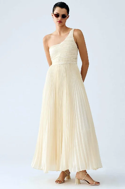 Women's Sweetheart-Neck DressesSweet Grace One-Shoulder Pleated Maxi Dress