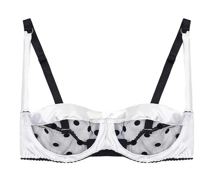 mastectomy bra with pocketsWhite Stretch-Silk and Black Polka Dot Tulle Bra