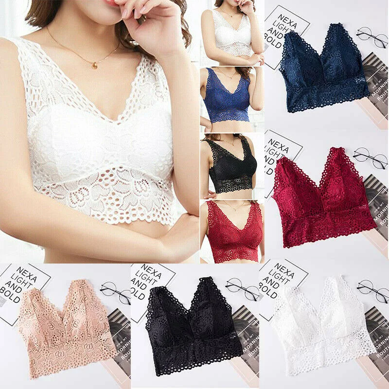 convertible plunge bra with lace trimLace Breathable Bra Top Tank Gather Vest Padded Back Beautiful