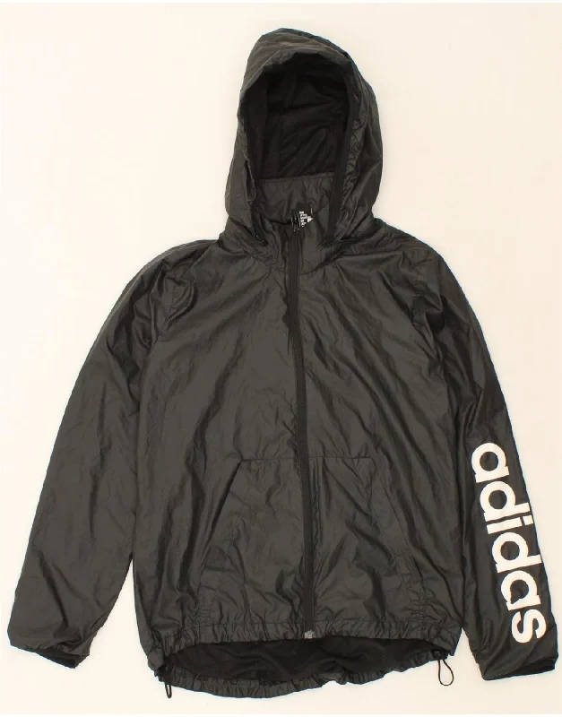 Women's Hooded CoatsADIDAS Womens Graphic Hooded Rain Jacket UK 12/14 Medium Black Polyester