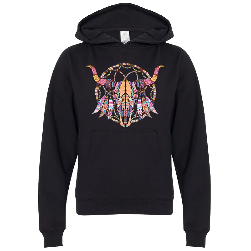 Women's Hooded Sweatshirts with Kangaroo PocketsCow Skull Mosaic Premium Youth Sweatshirt Hoodie