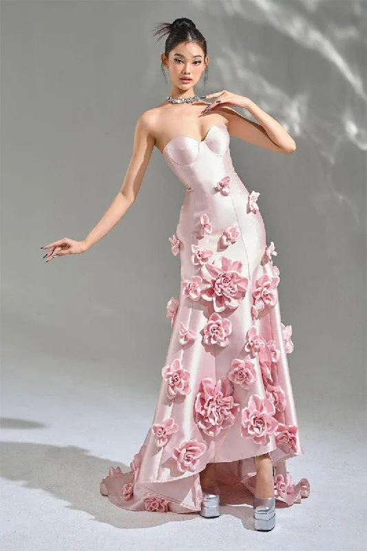 Women's Peter Pan Collar DressesSamara 3D Floral Strapless Maxi Dress