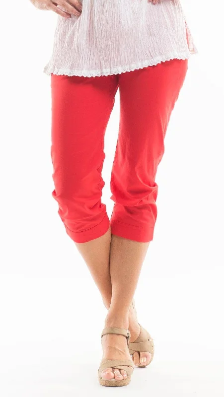 Women's Jodhpurs with Collarless Design3/4 Red Cotton Pants