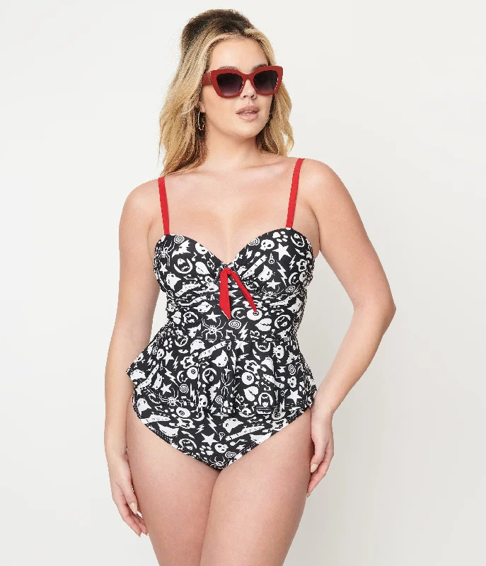 Emily The Strange x Unique Vintage Black & White Tankini Swim Top