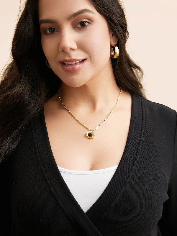 Women's Jumpsuits with Mandarin CollarTiger Eye Stone Gold Pendant Necklace