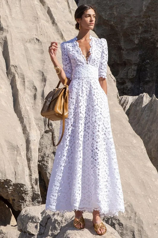 Women's Collarless DressesSomerset White Eyelet Maxi Dress