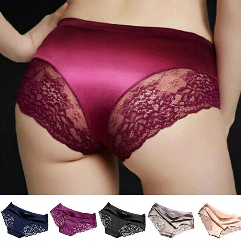 floral print thong panties for a playful look3 Pcs/ Satin with Lace Hipster Panties